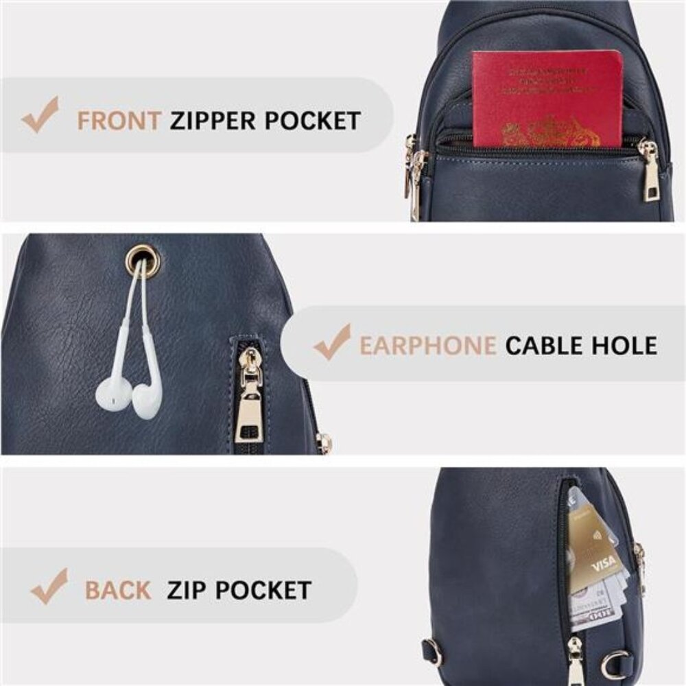 Sling Bag for Women Leather Crossbody Bags Fanny Pack Chest Bag Blue - Picture 4 of 6